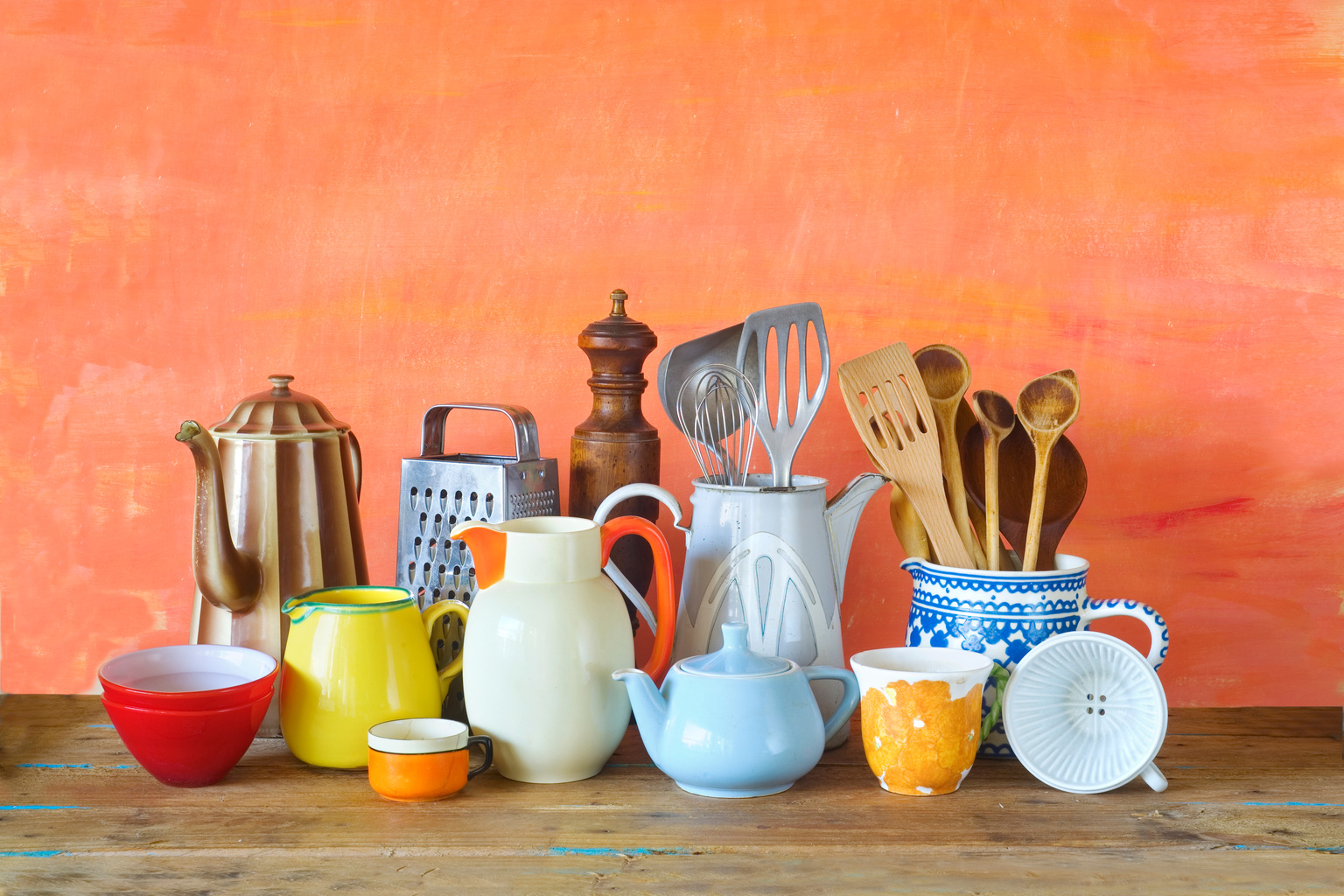 various vintage kitchen utensils,